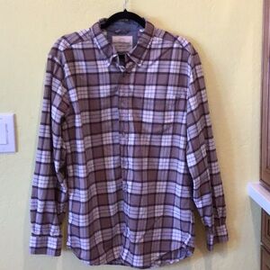 Weatherproof Vintage Brown and White Casual Button Down Shirt z1